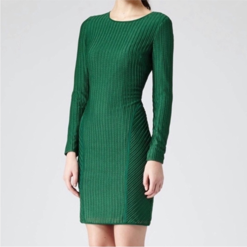 Reiss Emerald Green Lace Bodycon Long Sleeve Dress Women's.